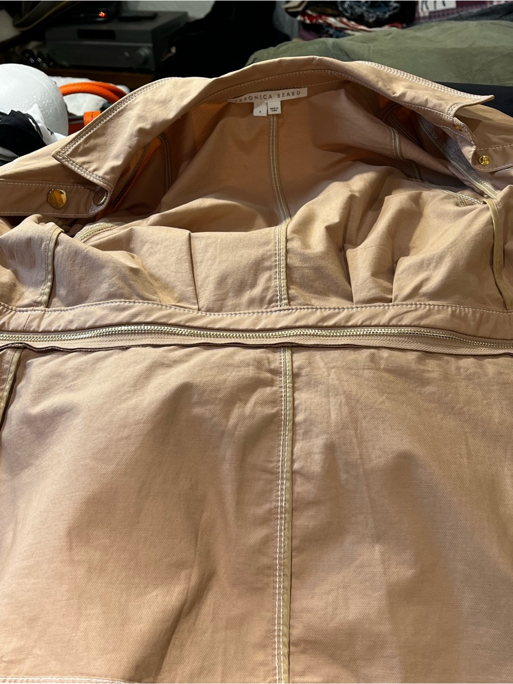 Veronica Beard Keswick Topstitch Cotton Khaki Utility Jacket Size-4 - Picture 8 of 12